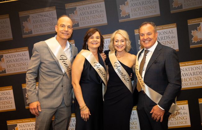 Lucchetta Homes team at the 2026 CHBA National Awards for Housing Excellence “Glitter & Groove Awards Bash” in Québec City, May 8, 2026